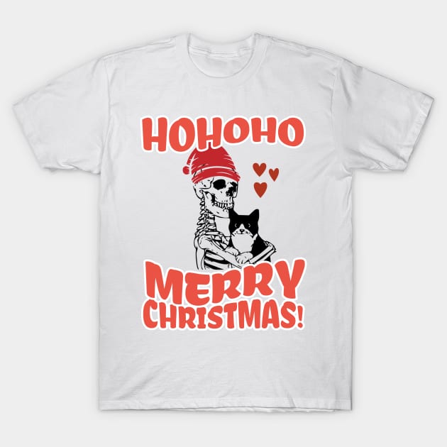 Christmas Skeleton Hugging Cat T-Shirt by VisionDesigner